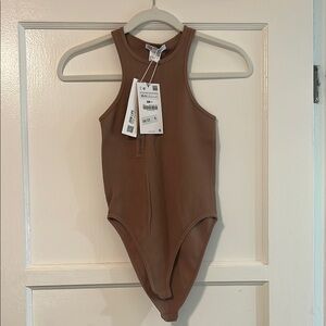 Zara Brown Ribbed Bodysuit